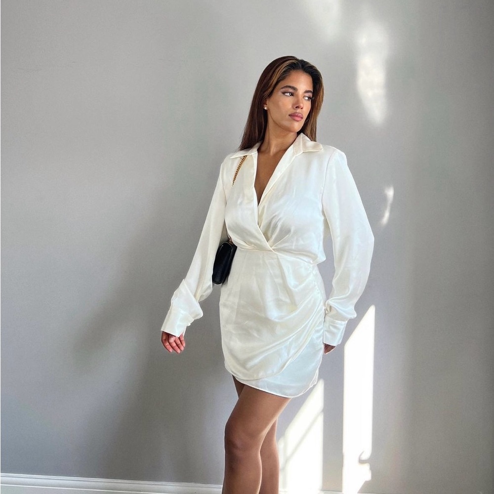 Zara dress white Satin Effect Mini Party Coctail Date Wedding  Long Sleeve - Picture 10 of 16